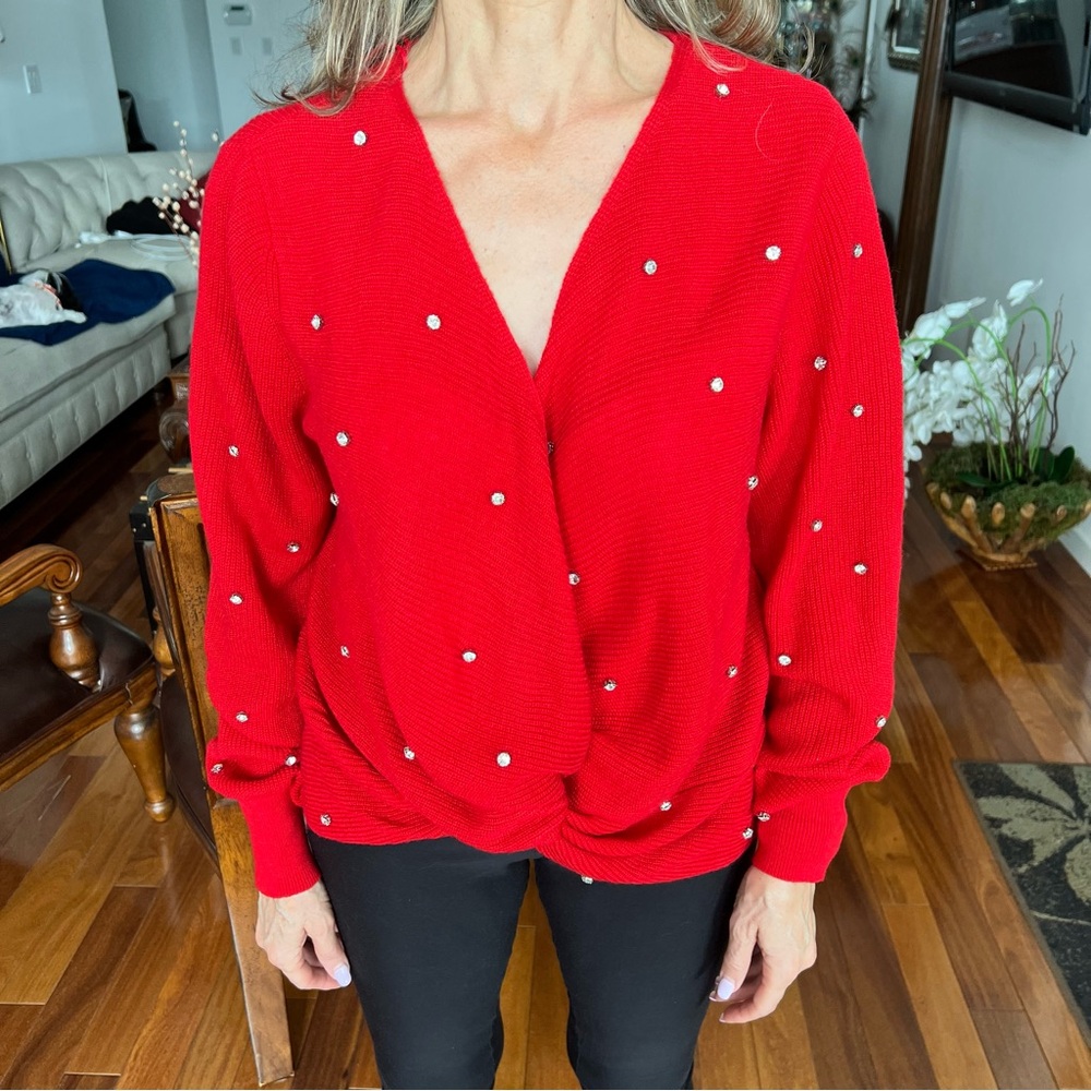 BNWT INC Red Sweater with Rhinestones- Size M - Picture 2 of 11